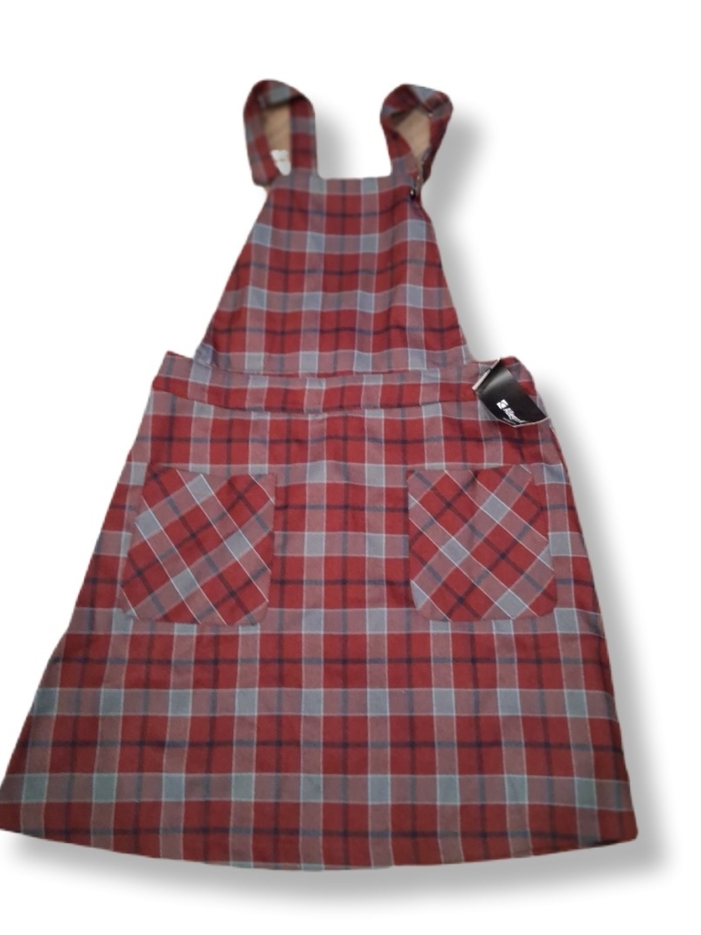 Allegra K Red and Gray Plaid Pinafore Dress